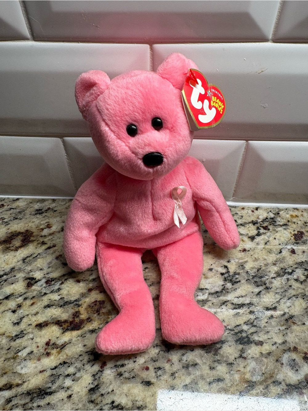 TY Beanie Baby Aware Cancer Awareness Bear. Pink. Great shape